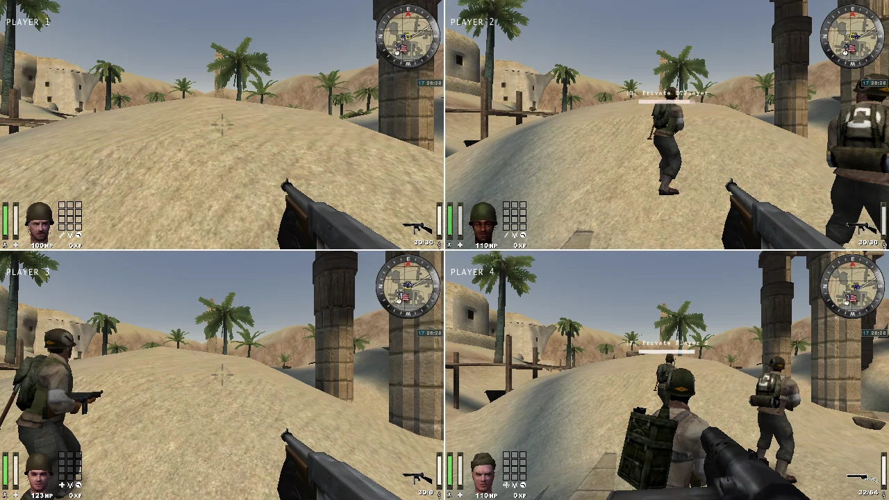 Four-player split-screen on Siwa Oasis