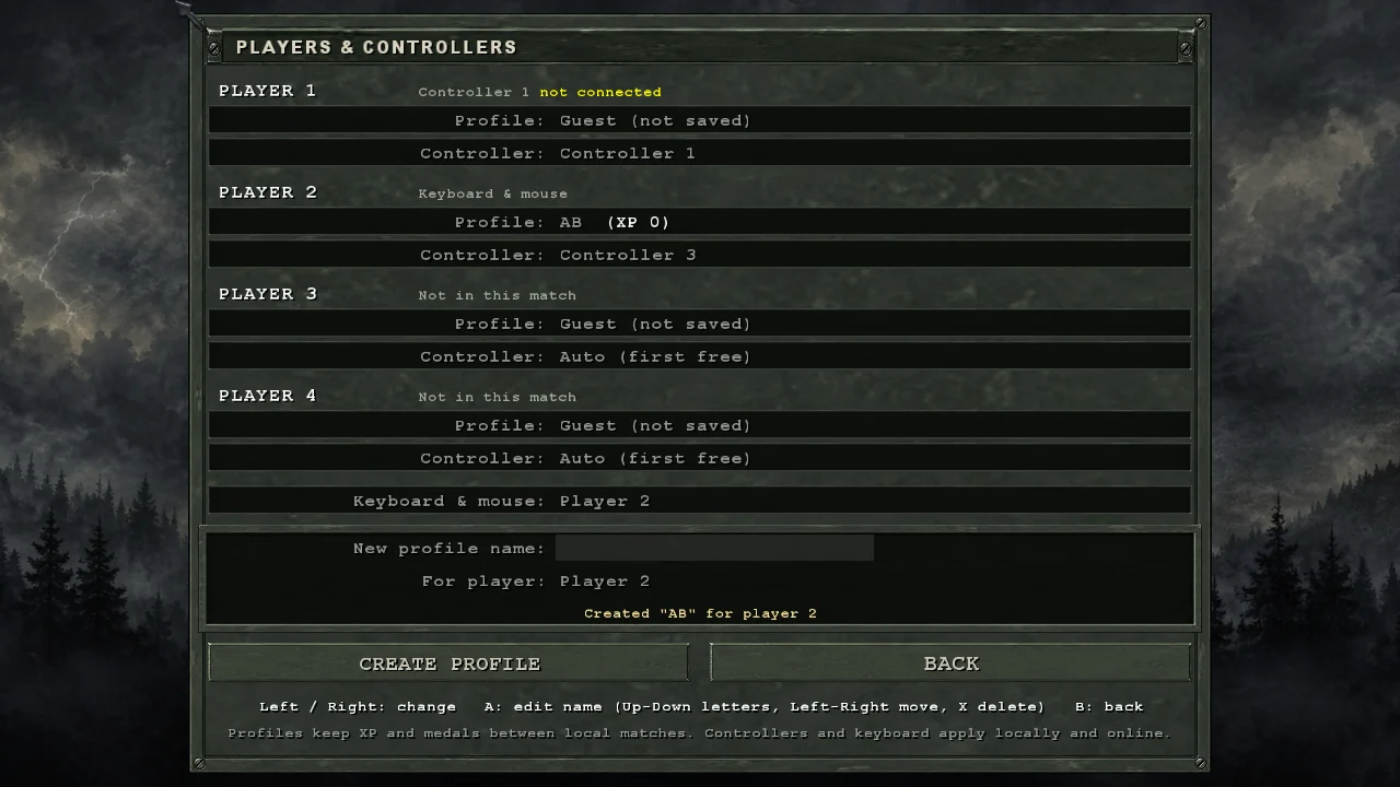 Players and controllers setup