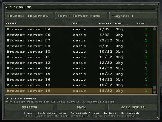 Pad-friendly server browser